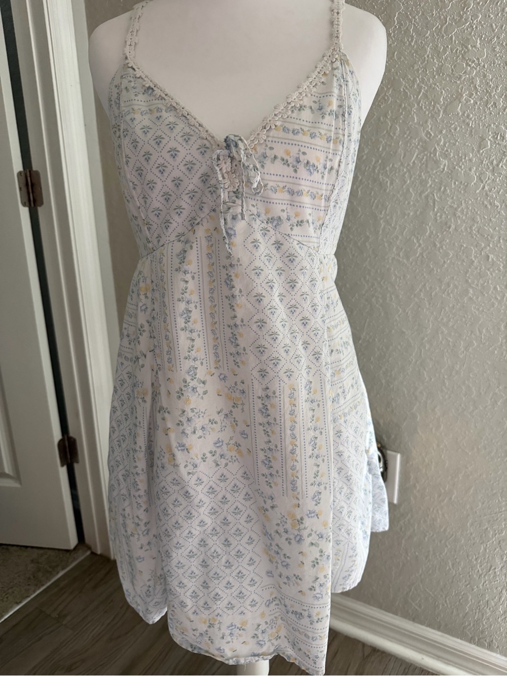 Hollister White Mini Dress with Light Blue & Pale Yellow Floral Print